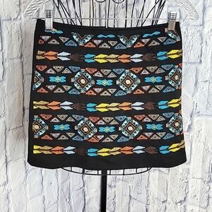 LIGALI Embroidered Southwestern Print Mini Skirt Small